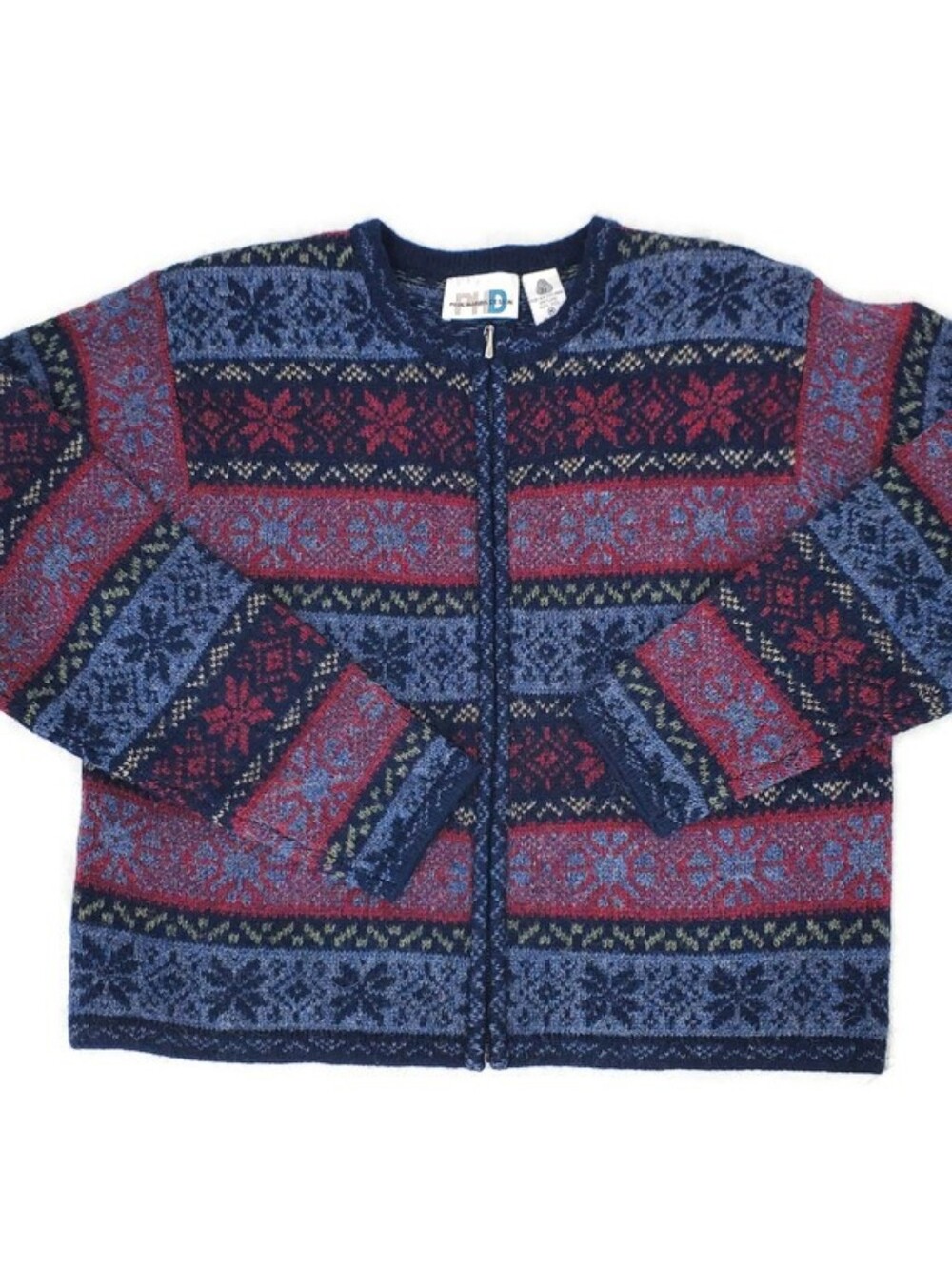 Vintage 90s Paul Harris Design Zip Cardigan M Shetland Wool Grannycore Nordic
